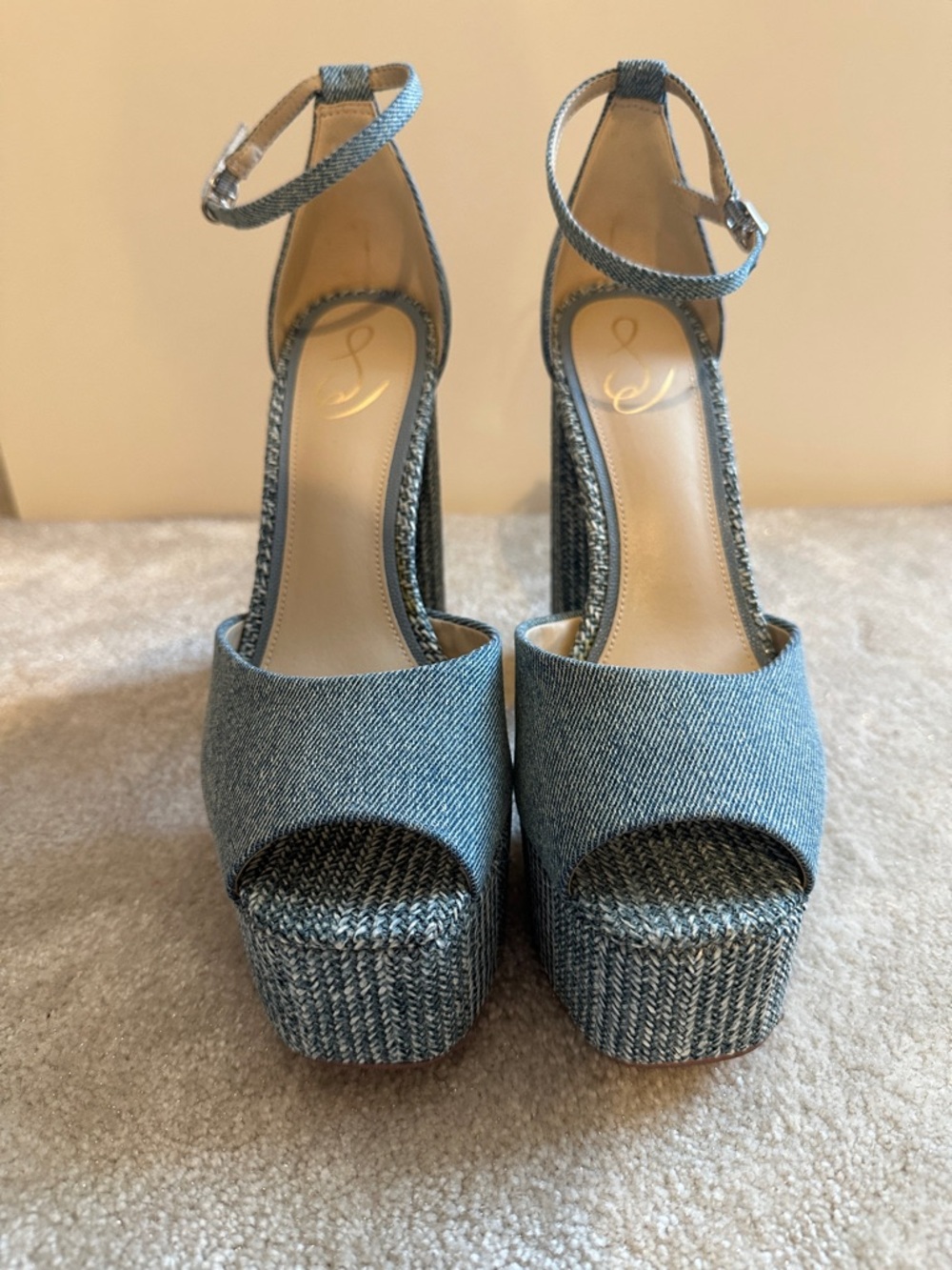 Denim Blue Platform Ankle-Strap Women’s Heels